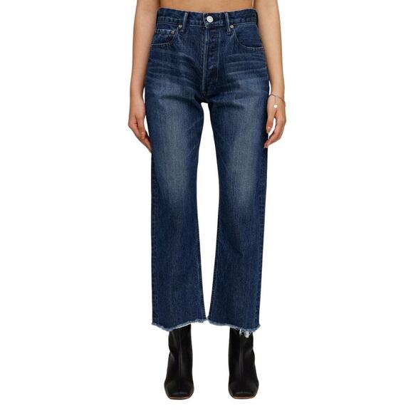 MOUSSY CAPAC WIDE STRAIGHT BUTTON FLY CROPPED JEANS IN BLUE NWOT WOMEN'S SIZE 29 - Picture 1 of 14